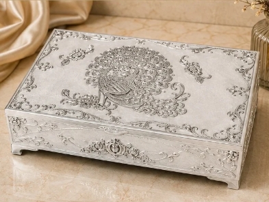 GS-182 Royal Peacock 6-Partition German Silver Box